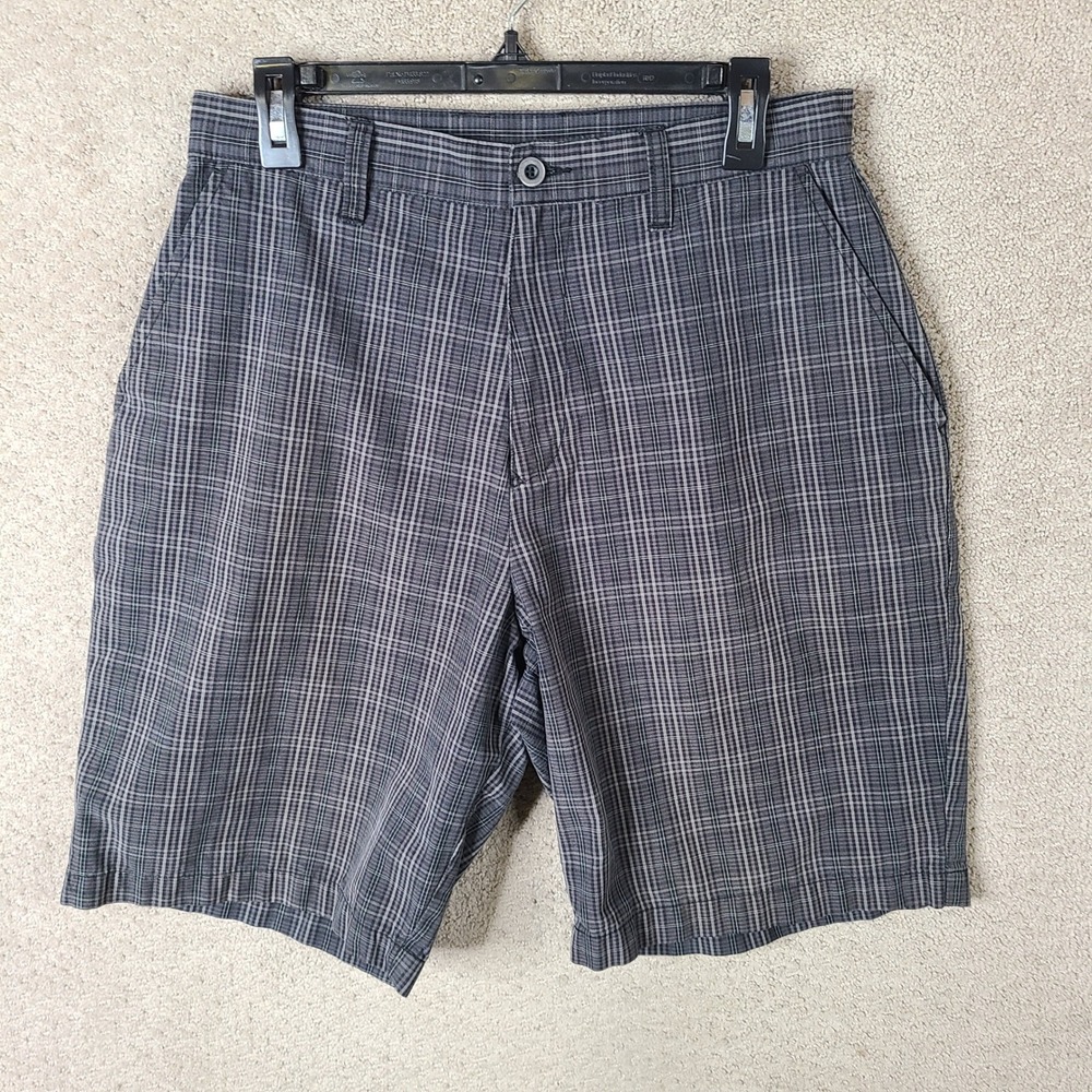Burnside Shorts Mens 32 Gray Plaid Casual Outdoor Skater Chino‎ Cotton Blend